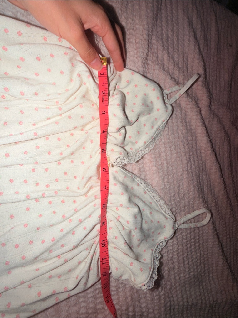 Pink Rose Cream Camisole with Pink floral Print and blue dots - Picture 7 of 8